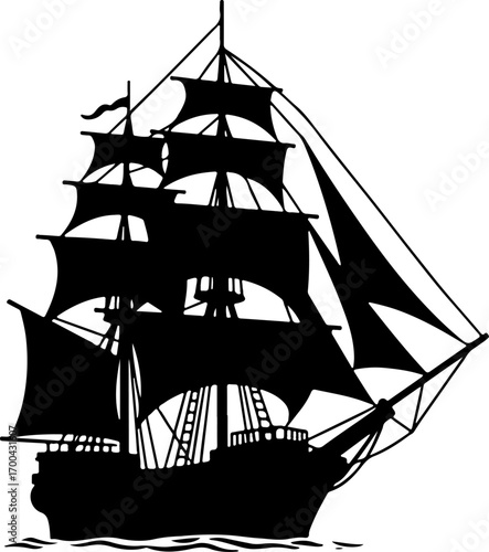 Silhouette of a Classic Sailing Ship"