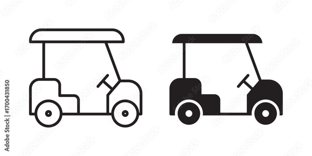 Fototapeta premium Golf cart icon. Contour symbol. Vector illustration with stroke and fill on a white&nbsp;background.