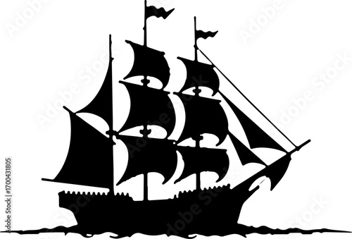 Silhouette of a Classic Sailing Ship"