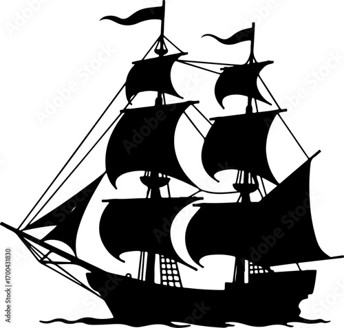 Silhouette of a Classic Sailing Ship"
