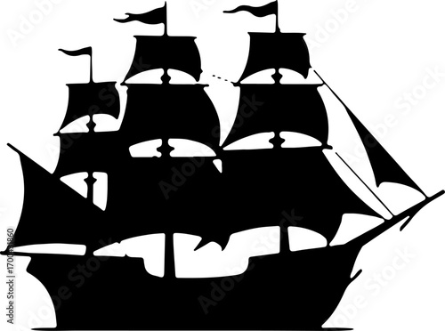 Silhouette of a Classic Sailing Ship"