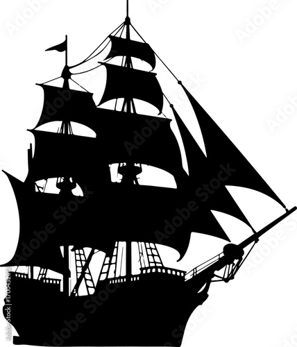 "Silhouette of a Classic Sailing Ship"