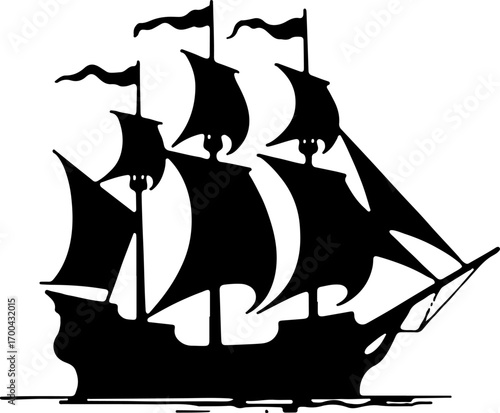 "Silhouette of a Classic Sailing Ship"