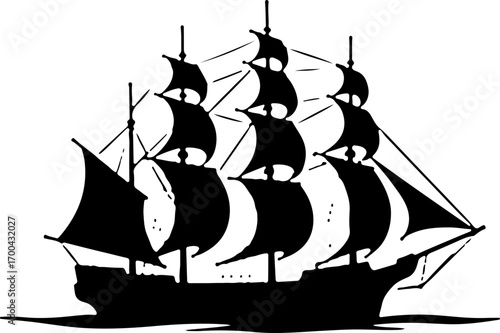 "Silhouette of a Classic Sailing Ship"