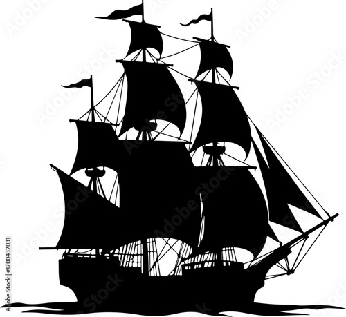 "Silhouette of a Classic Sailing Ship"