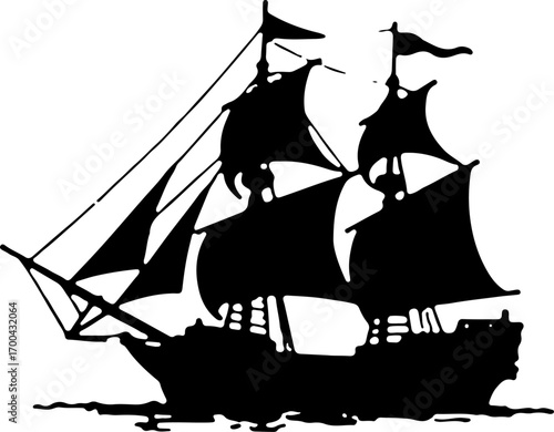 "Silhouette of a Classic Sailing Ship"