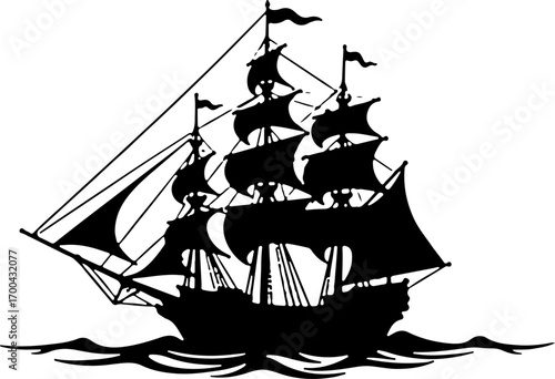 "Silhouette of a Classic Sailing Ship"