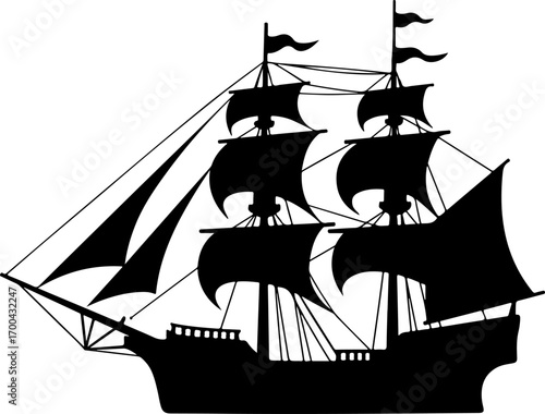 "Silhouette of a Classic Sailing Ship"