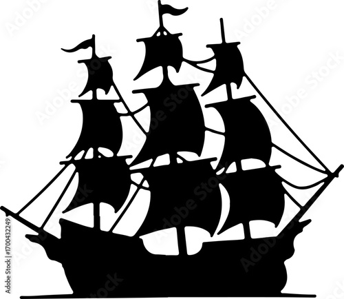 "Silhouette of a Classic Sailing Ship"