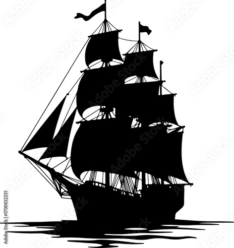 "Silhouette of a Classic Sailing Ship"
