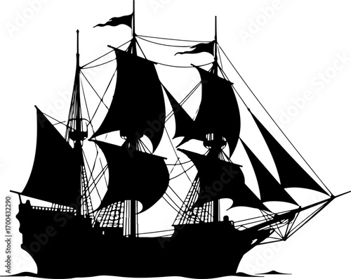"Silhouette of a Classic Sailing Ship"