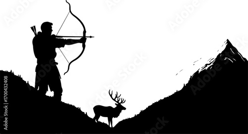 "Silhouette of Crossbow Hunter in the Forest"