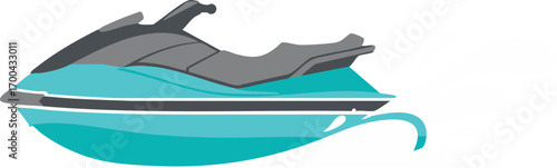 Modern Vector Illustration of Jet Ski Watercraft Turquoise and Gray with Wave Elements
