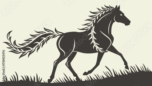 A horse silhouette in mid-gallop