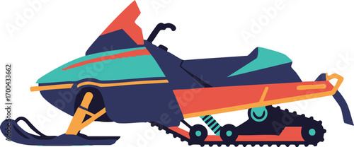 Illustration Art Vector of Snowmobile with Teal and Orange Accents in Modern Style