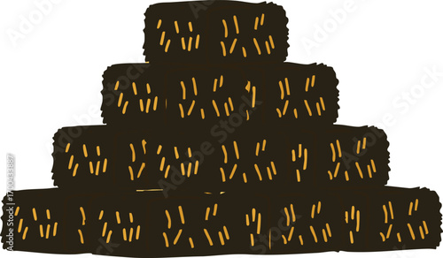 Illustration Stacked Hay Bales Vector Farm Design Organic Elements Rural Scene Dark Brown and Yellow Tones