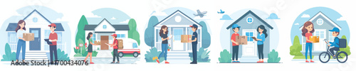 vector courier delivering package to customer's house