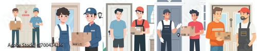 Courier vector delivering cash on delivery package to customer's house