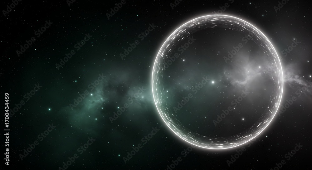 Fototapeta premium Mysterious Green Light Beam in Cosmic Void