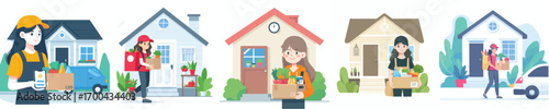 vector delivery woman delivering vegetable orders