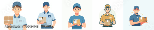 vector courier smiling friendly holding package