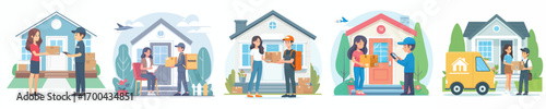 vector courier delivering package to customer's house