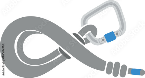 Modern Climbing Equipment Vector Illustration with Carabiner and Dynamic Rope in Gray Tones
