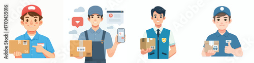 vector courier smiling friendly holding package