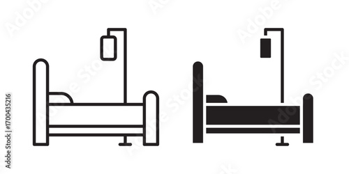 Hospital bed icon. Vector illustration with stroke and fill on a white background.