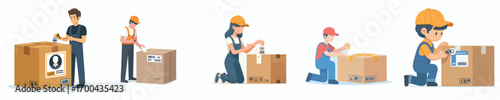 vector of logistics staff labeling goods