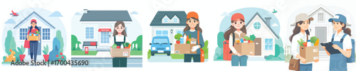 vector delivery woman delivering vegetable orders