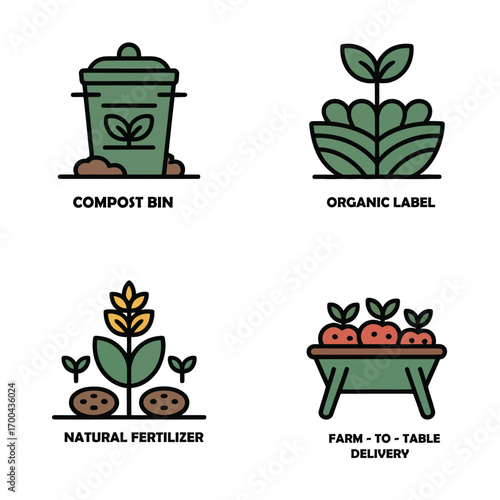Set of 4 eco-friendly gardening icons vector