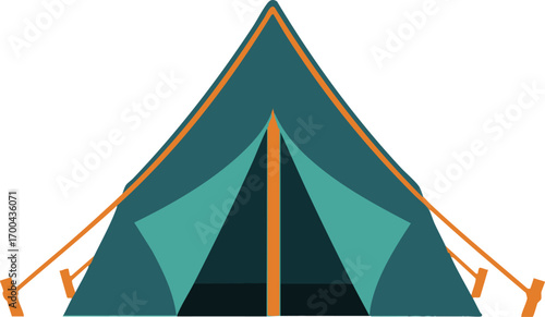 Illustration Vector of Camping Tent with Geometric Shapes in Teal and Orange Colors Simple Style