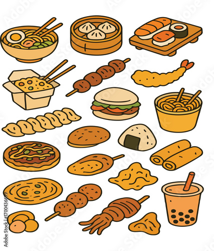 fast food icons set