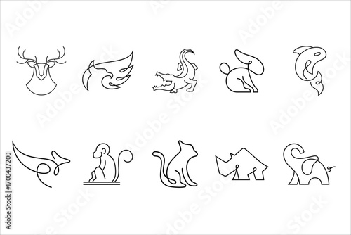 minimalist set animals logo icon vector in line style design