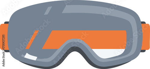 Illustration Vector of Ski Goggles with Gray Frame and Orange Strap in Flat Design Style