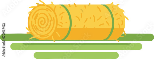 Hay Bale Vector Illustration with Green Grass in Modern Minimalist Style