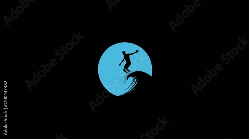 Surfer Silhouette Icon for Water Sport, Adventure and Ocean Themes