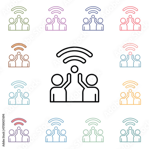 People Communication Icon Vector,  Multi-Color Thin Line Outline Set Representing Social Media, Networking, User Groups, and Connections for UI, UX, Website, and Mobile Application Design