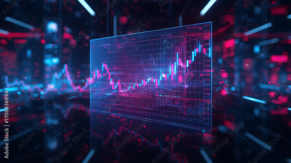Obraz premium futuristic financial dashboard with glowing stock charts and data visualizations