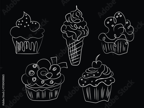 Cute set of delicious birthday cupcakes with candles, perfect for a seamless dessert pattern