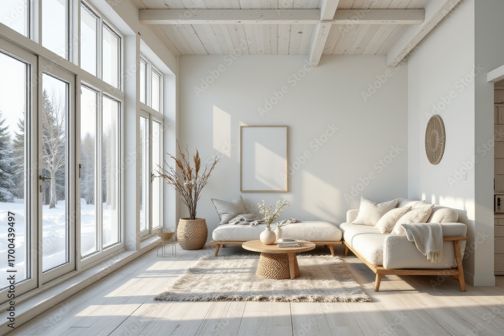 Fototapeta premium Bright Interior with Winter View