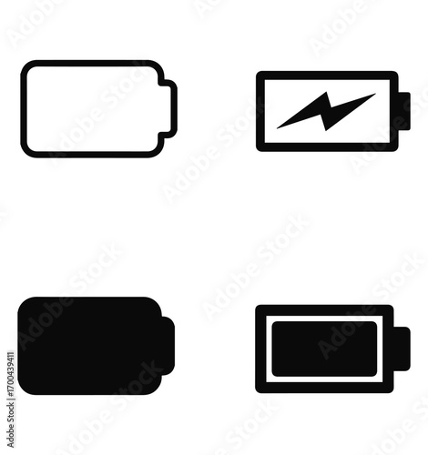 High-quality vector pack featuring a variety of battery icons, perfect for UI design, apps, websites, and digital projects