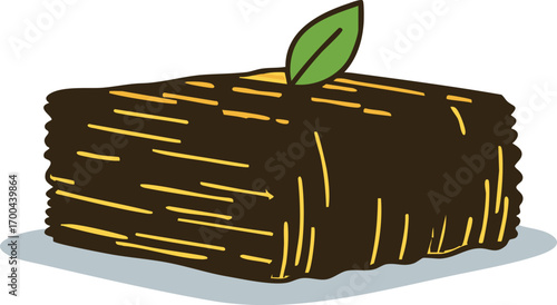 Dessert Vector Illustration of baklava with leaf in cartoon style
