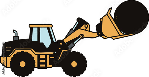 Illustration Vector of a Loader Construction Vehicle with Black Rock Cartoon Style