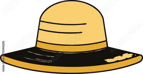 Summer Hat Vector Illustration Fashion Accessory in Yellow and Black Outlined Style