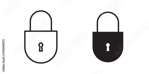 Lock icon. closed padlock, open, with tick lock icons. Vector illustration with stroke and fill on a white background.