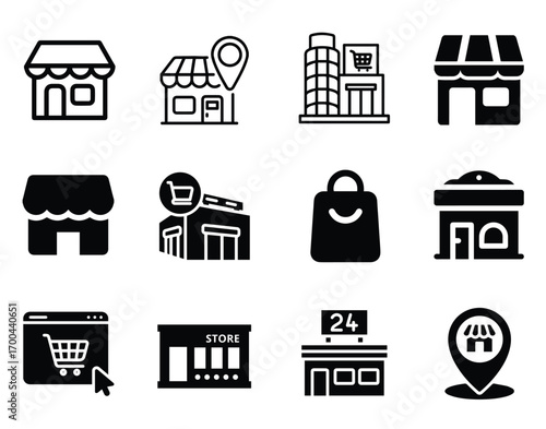 Flat vector store icon, modern shopping cart design, online store concept, e-commerce and retail illustration, scalable vector graphic, suitable for web and app interfaces