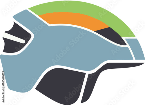 Illustration Modern Vector Graphic of Bike Helmet with Blue Green Orange Shapes Minimalist Design