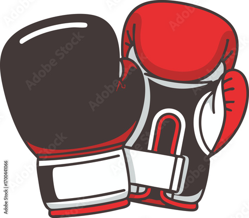 Boxing Gloves Vector Illustration in Black and Red Color Sports Design